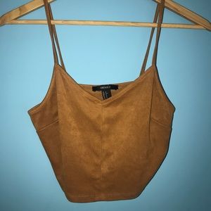 Brown suede spaghetti crop top